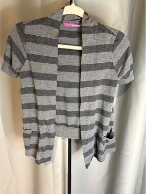 Epic Threads Gray and Black Striped Short Sleeve Cardigan Size Large